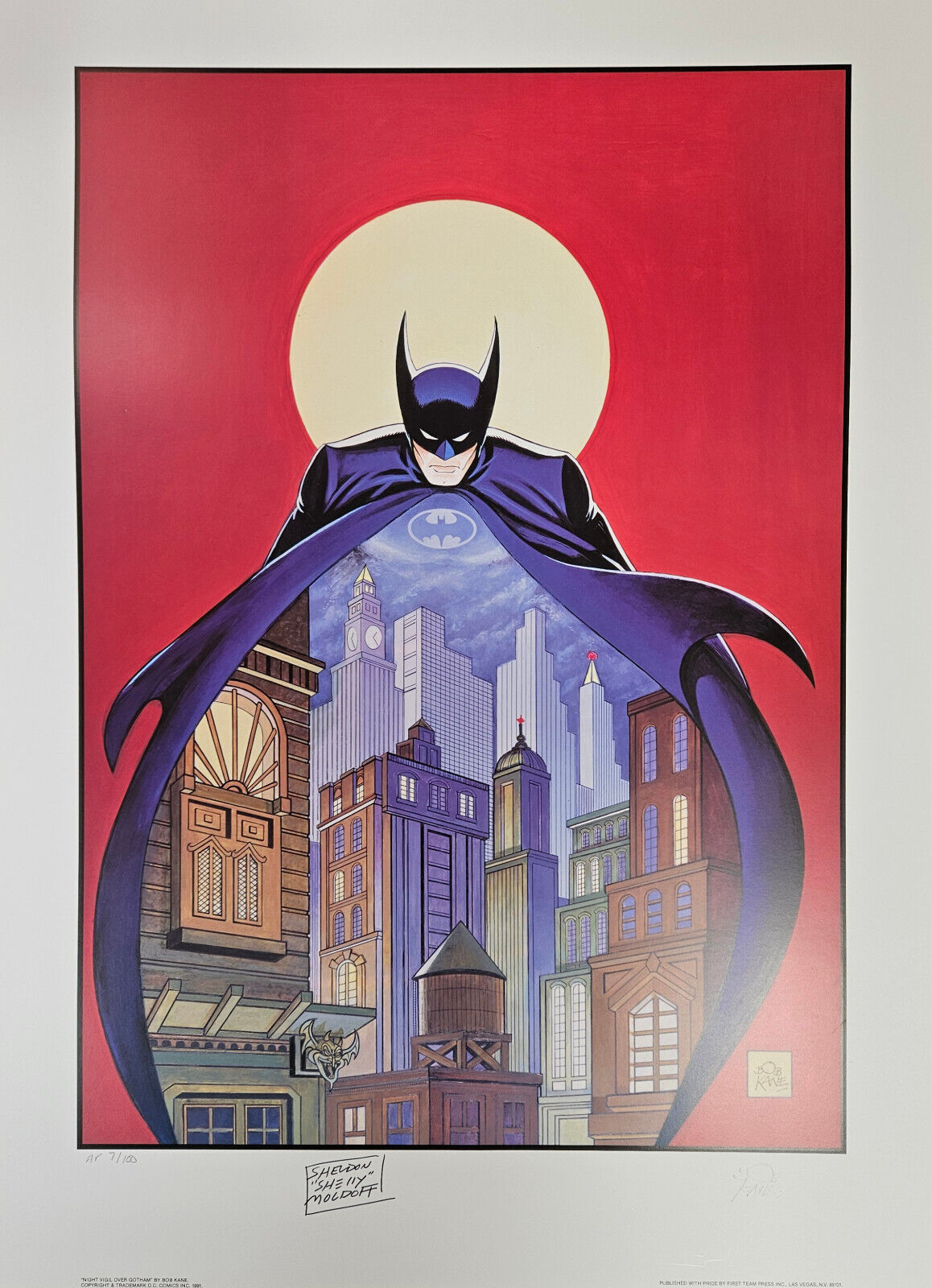 DC: Batman-Night Vigil Over Gotham-LE Litho Signed by Bob Kane/Shelly Moldoff-AP