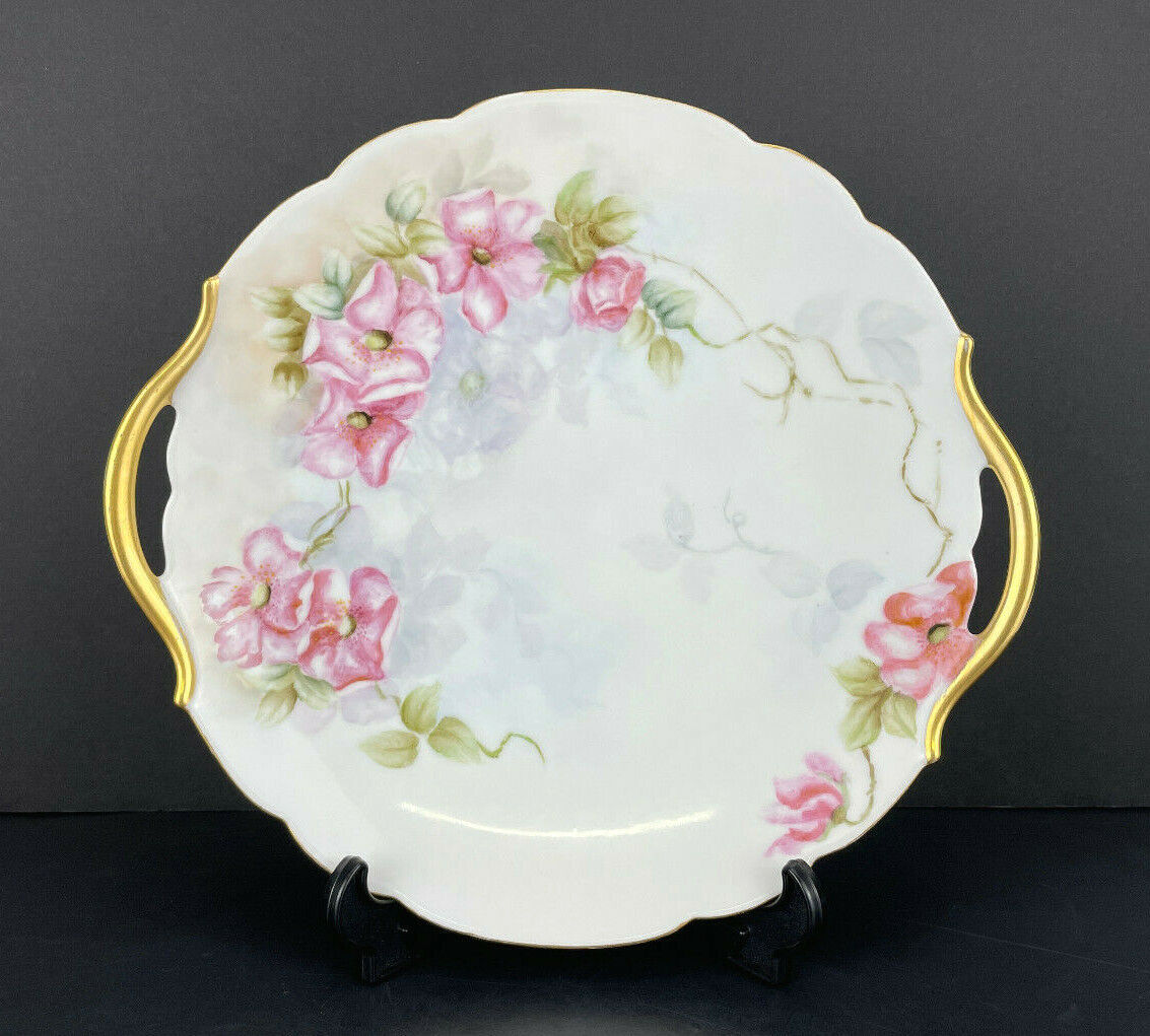 VINTAGE P AND P LIMOGES PINK ROSES 11-1/4