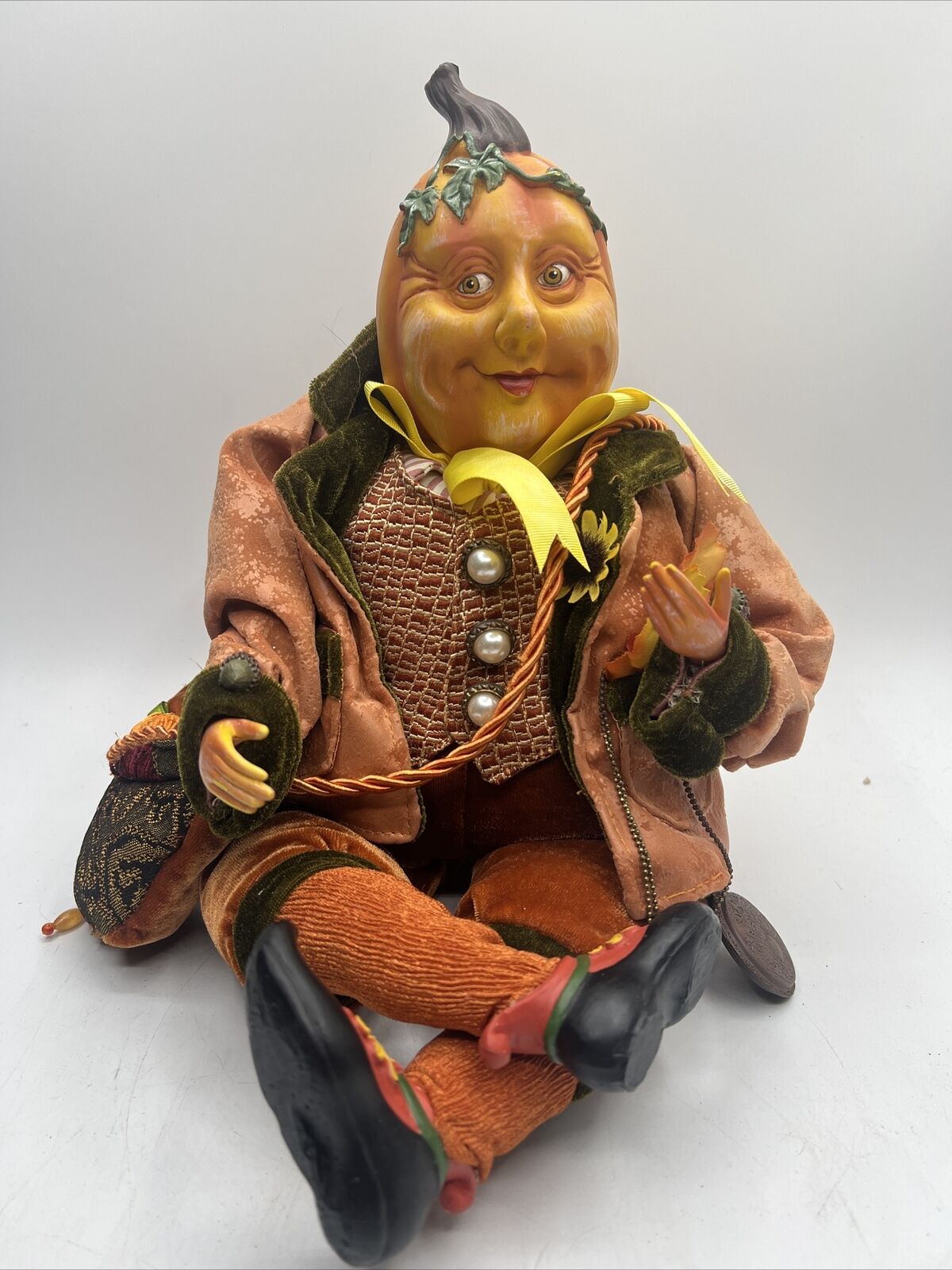 Vintage Whimsical Winward Pumpkin Head Stuffed Fall Steampunk Anthromorphic Doll