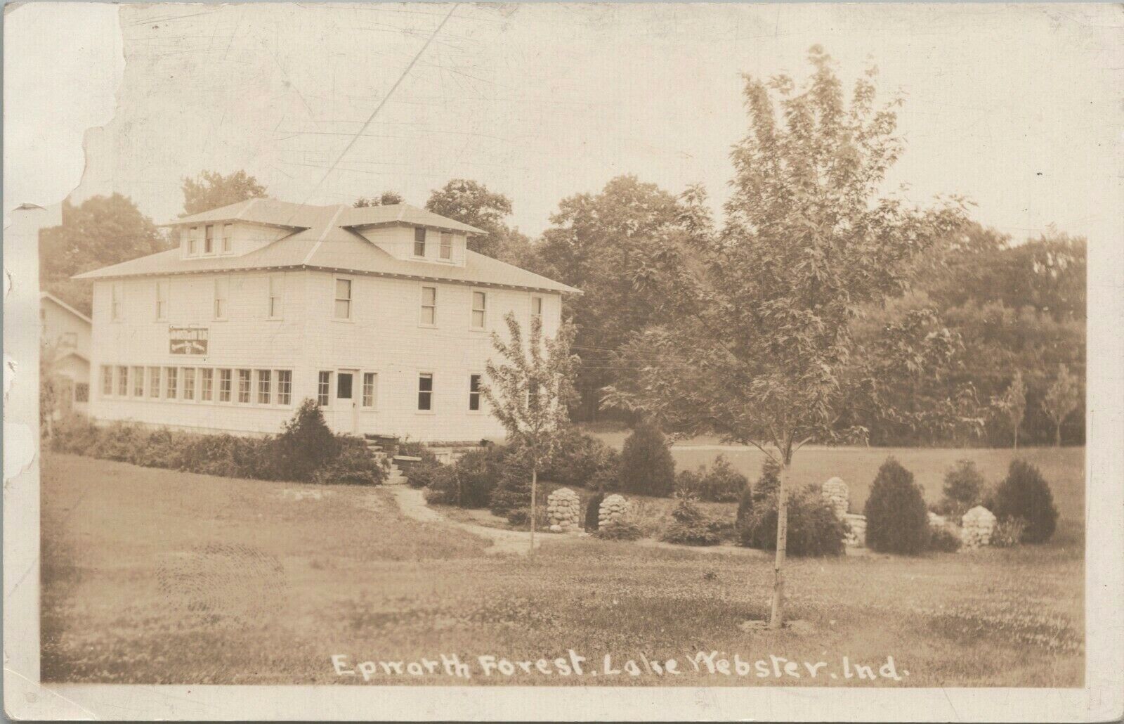 Epworth Forrest Administration Building Lake Webster IN 1932 Postcard - Posted