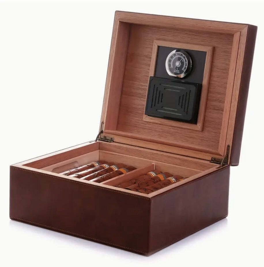 Premium Cedar Cigar Humidor Box | Leather Surface | Handmade | Holds 20-30 Cigar