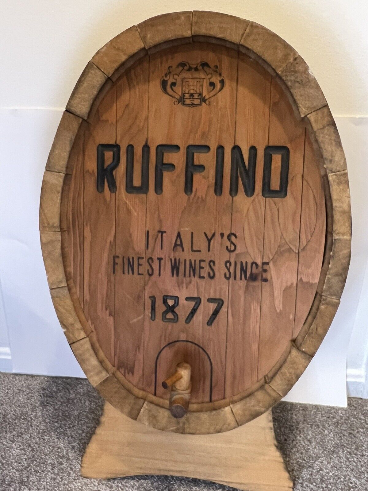 Vintage Bar Pub Tavern Sign & Decor Ruffino Italy Wine Barrel Solid Wood.