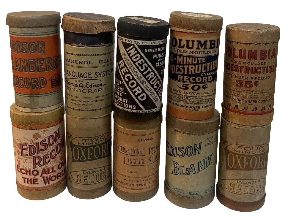 Lot of 10 - Antique Edison Phonograph Cylinder Record -Amberol CASES Only - RARE
