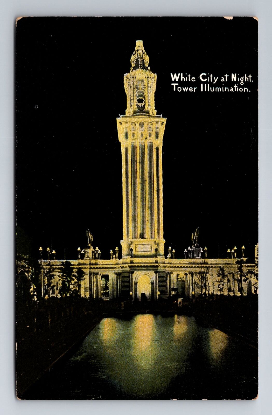Chicago IL-Illinois, White City At Night, Tower Illumination, Vintage Postcard