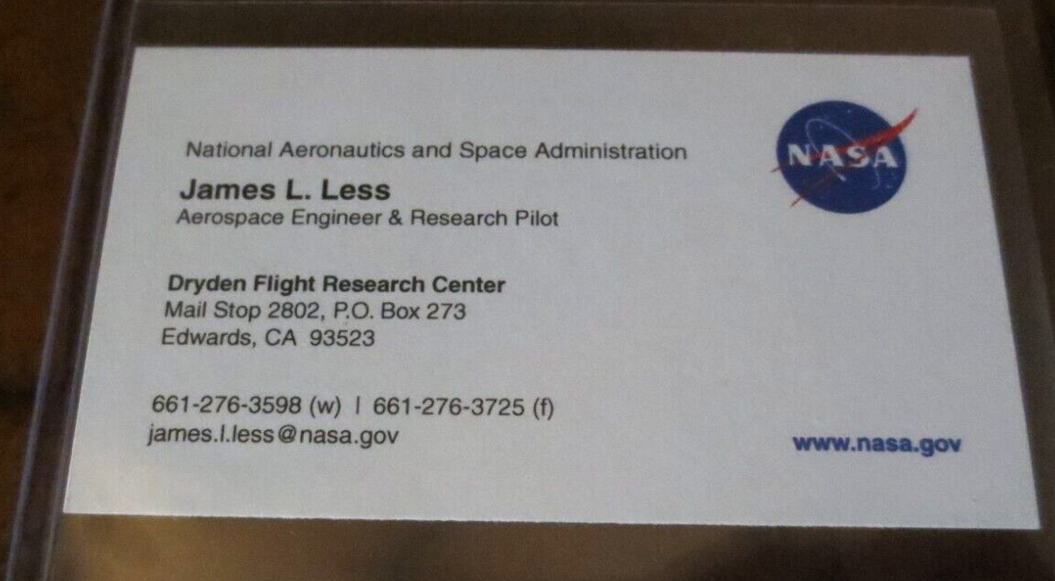 James Less NASA test pilot signed autographed business card  X-59 Quesst stick