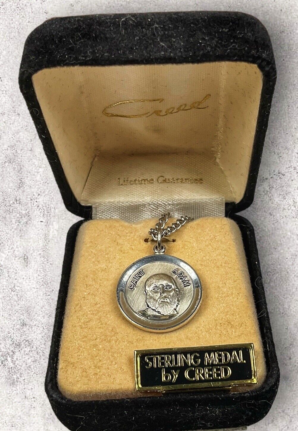 Vintage Sterling Silver Creed Saint Adam Catholic Pendent NOS Necklace