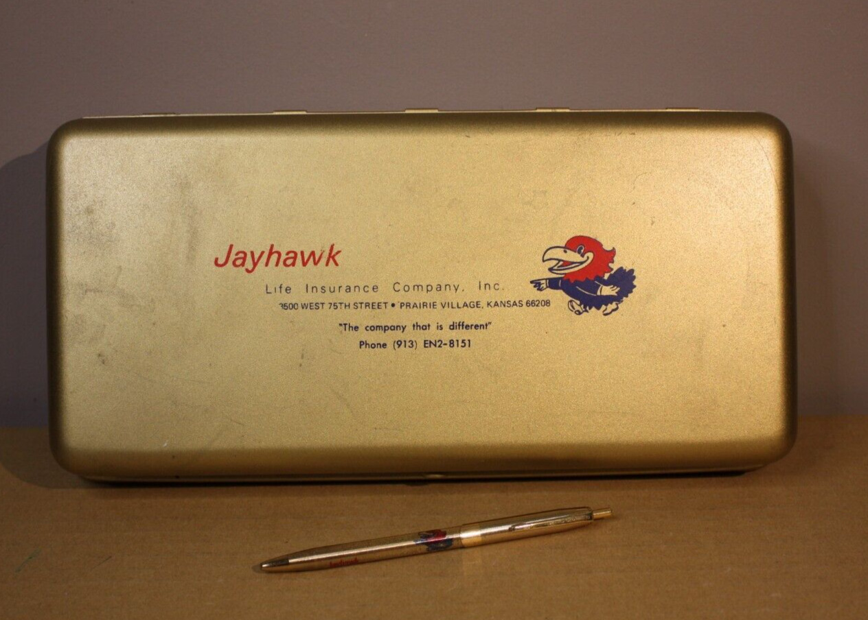 Vintage Jayhawk Collectible Lockbox Life Insurance Co.  KS Kansas   with Pen