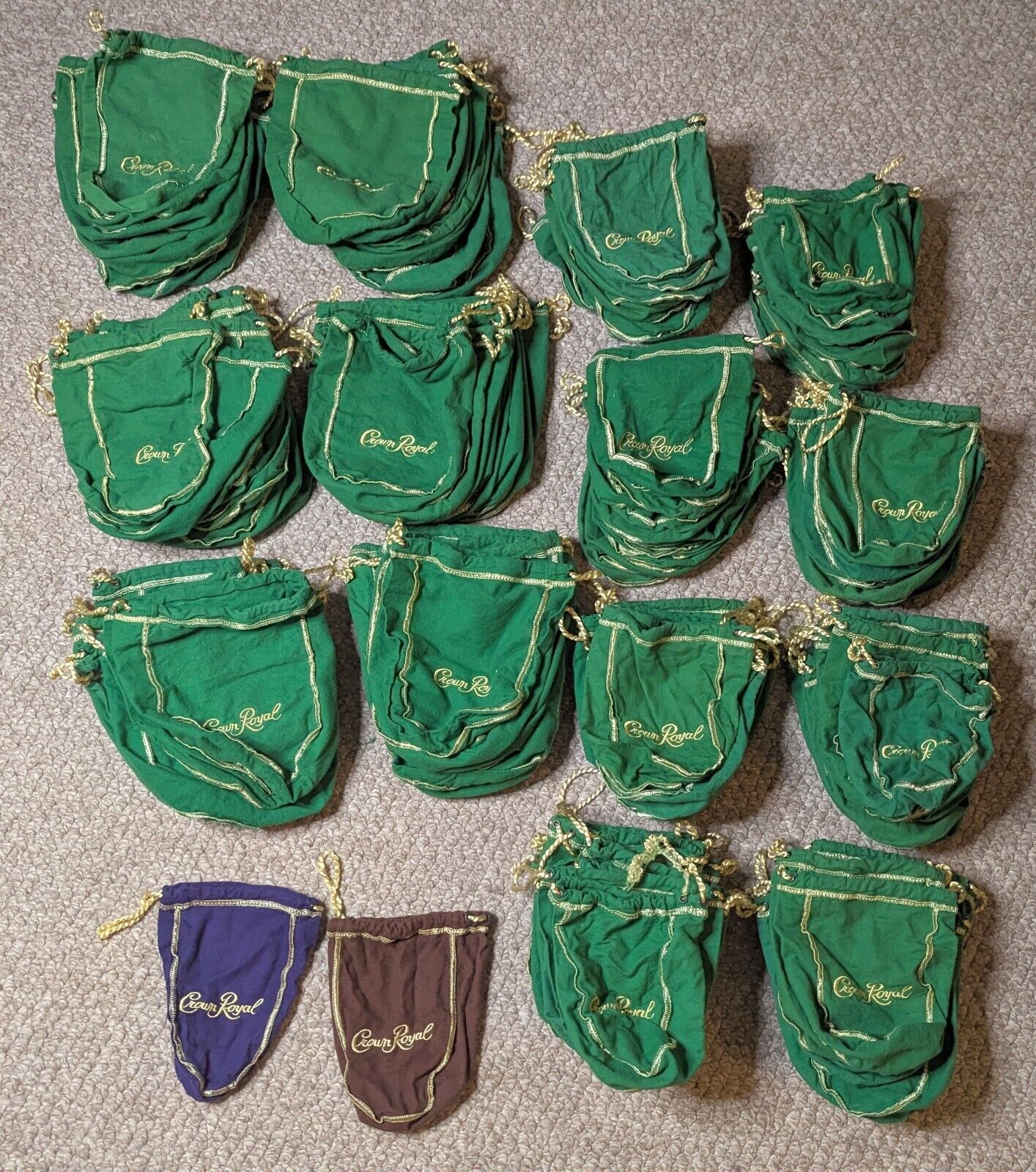 HUGE Lot Of 143 Crown Royal Bags- Assortment Of Colors And Sizes- See Pics/Read