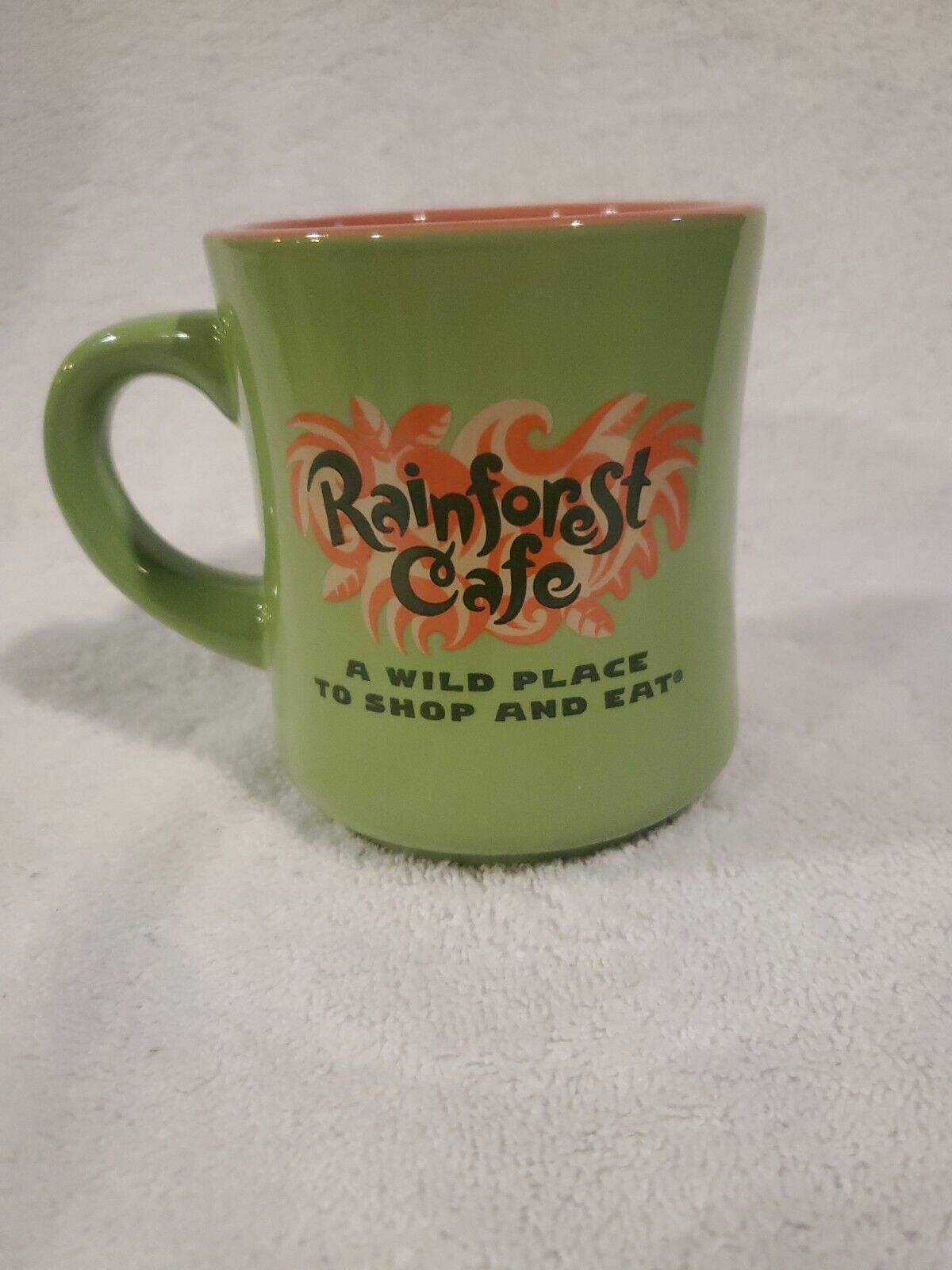 Vintage Rainforest Cafe Green & Orange Coffee Tea Mug Cup 1999