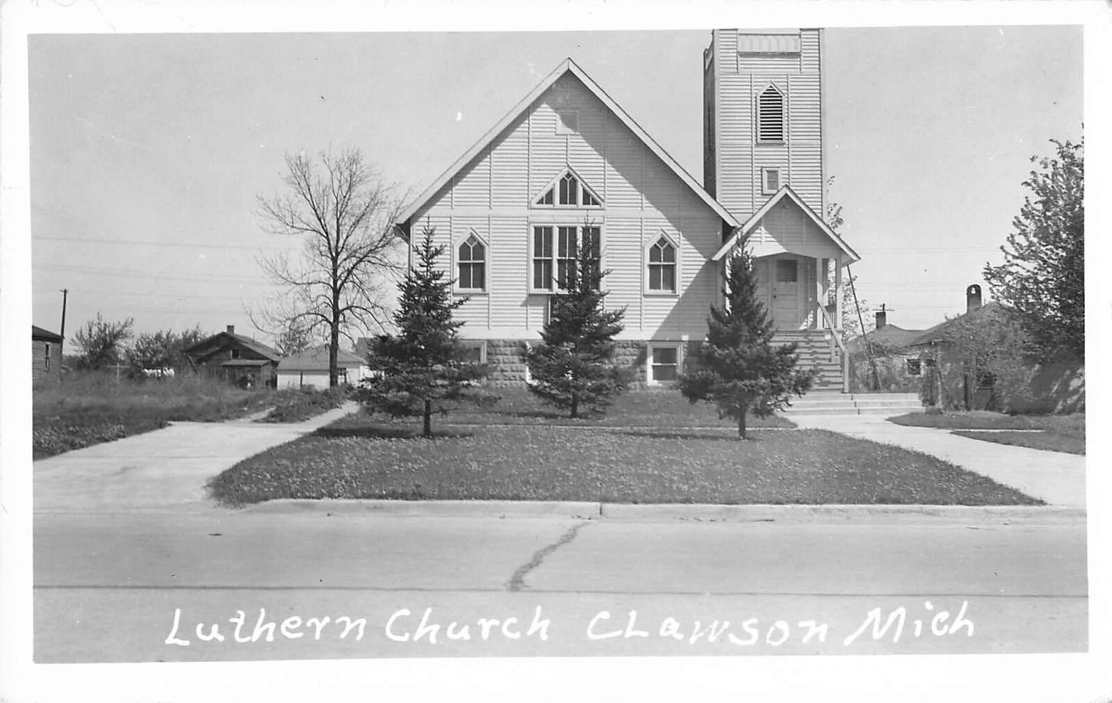 RPPC Exterior View Luthern Church, Clawson, Michigan Real Photo Postcard EKC
