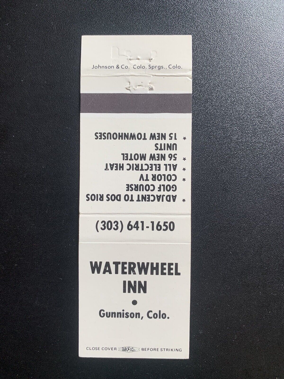 Matchbook Cover - Waterwheel Inn Gunnison Colorado