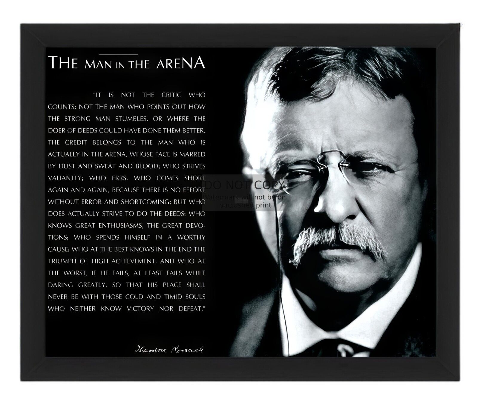 PRESIDENT THEODORE TEDDY ROOSEVELT THE MAN IN THE ARENA 8X10 FRAMED PHOTO