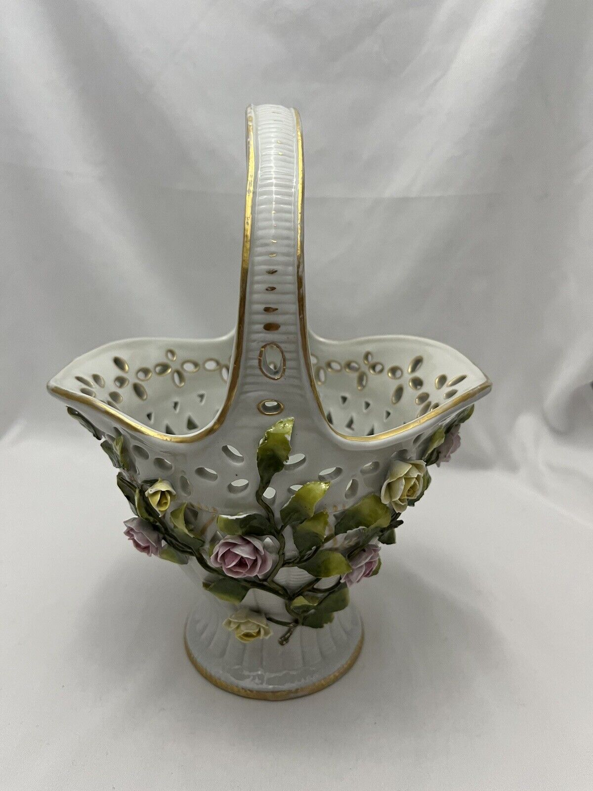 Antique Von Schierholz Germany Porcelain Flower Vase Basket