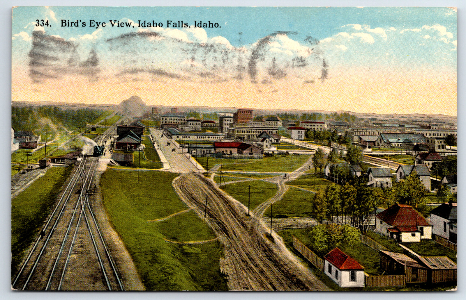 Bird\'s Eye View Idaho Falls Idaho Id Railroad Station Vintage Postcard