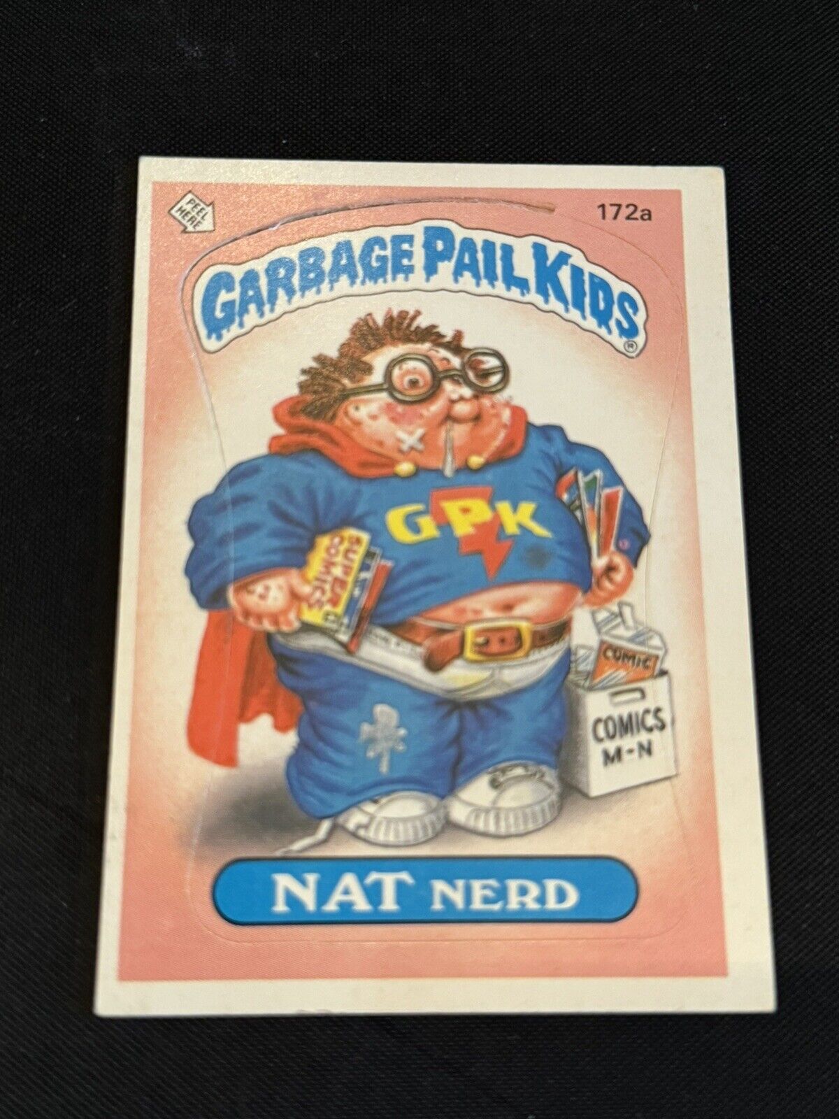 1986 Garbage Pail Kids Sticker 172a Nat Nerd Die-Cut Error