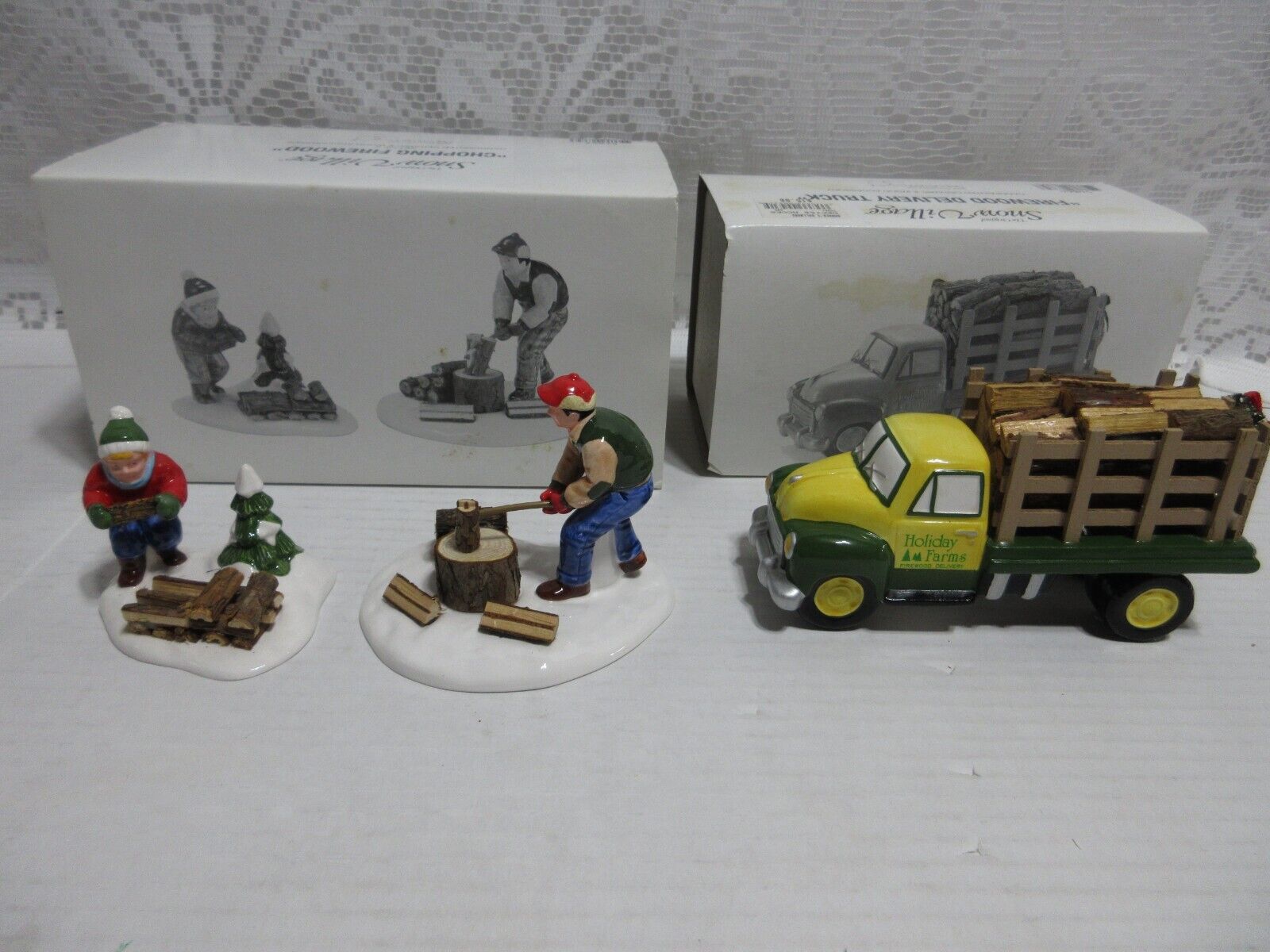 Dept.  56 1995 Snow Village Chopping Firewood 2 Pc Set & Firewood Delivery Truck
