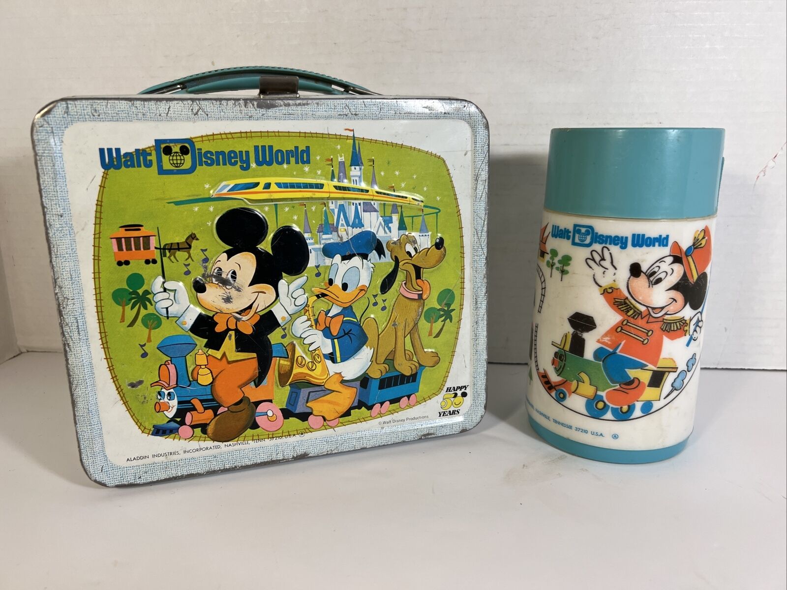 Vintage 1970’s Metal Lunchbox & Thermos Walt Disney World  Aladdin Bear Jamboree