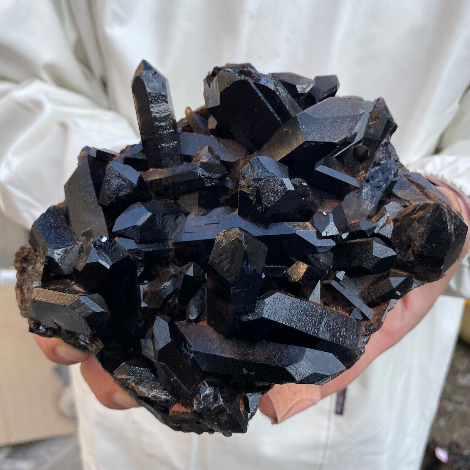 2.1lb Large Natural Black Smoky Quartz Crystal Cluster Point Raw Mineral Specim
