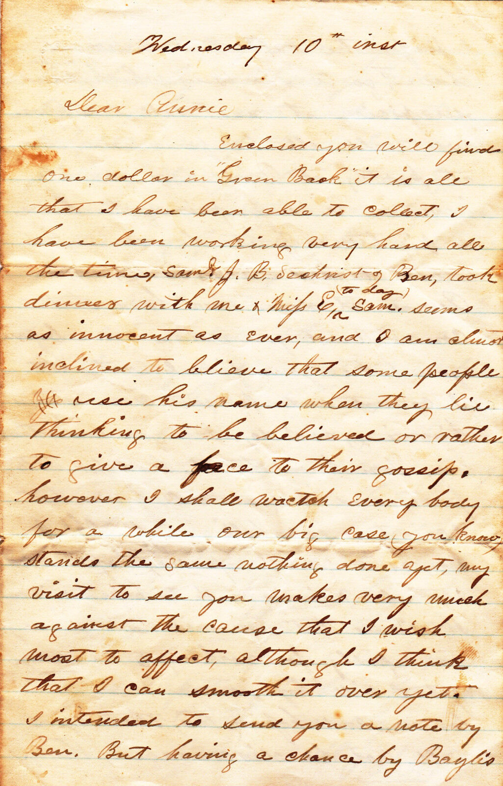 Antique personal letter (approx 1862 - 1870)