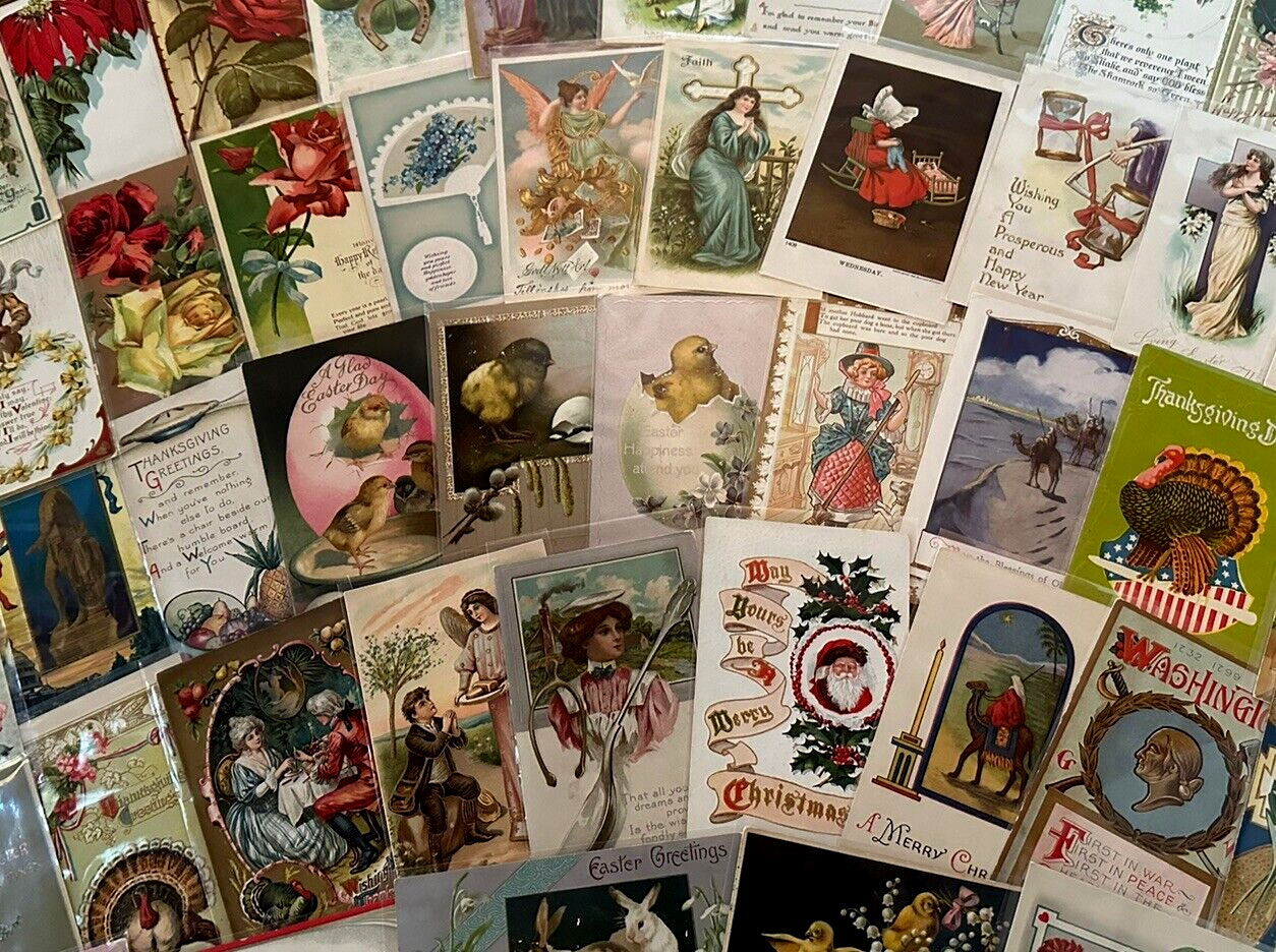 Nice Lot of 60~Mixed Vintage Antique Holidays Greeting Postcards~in sleeves-k220
