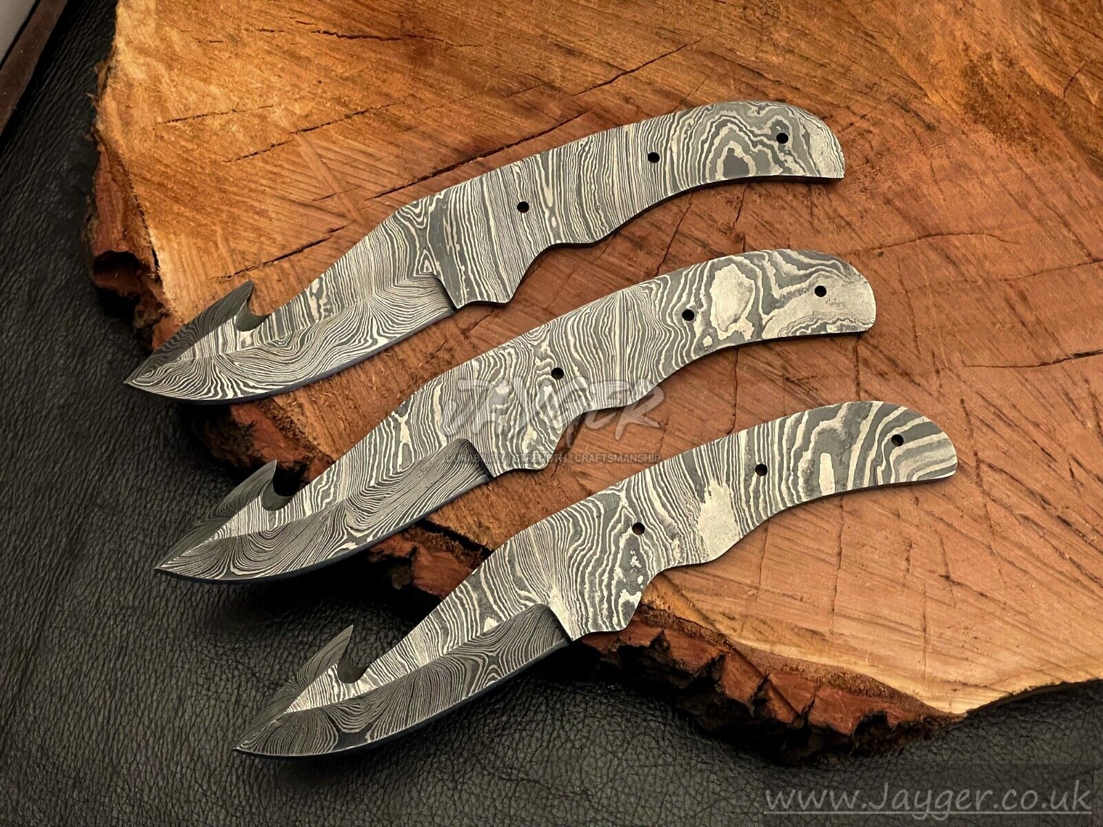 Handmade Damascus Steel Knife Blank Blades-Gut hook-3 x blades-B120