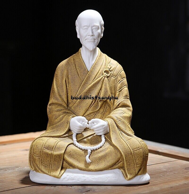Chinese Zi Sha Porcelain Monk Statue Meditation Buddhism Zen Figure Decor