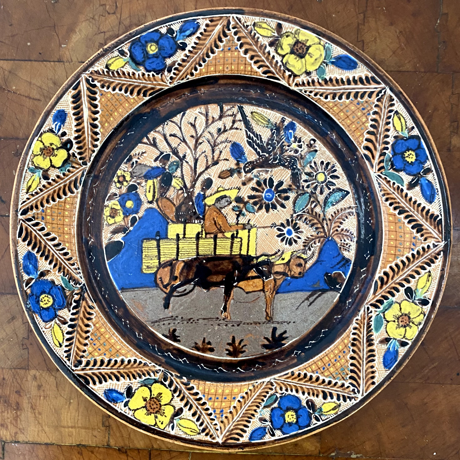 Vintage Mexican Folk Art Pottery Plate ‘Petatillo’ Tomas Lucano