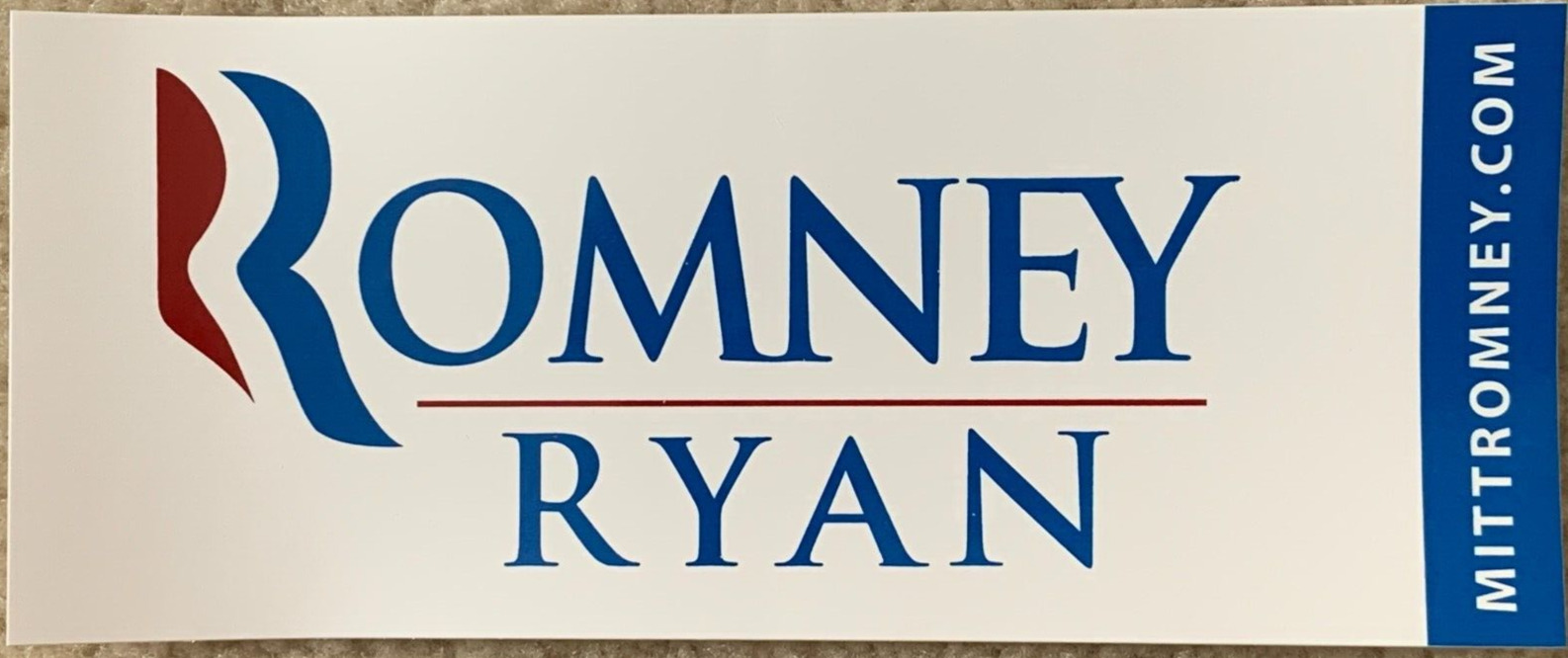 Romney Ryan 2012 White Official Campaign Bumper Sticker Mitt Paul R Logo
