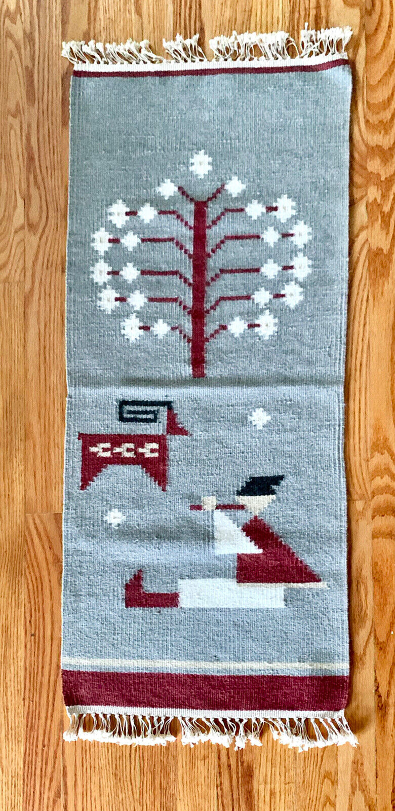 Scandinavian (?) Hand Woven Wool Rug 16.5” x 42”
