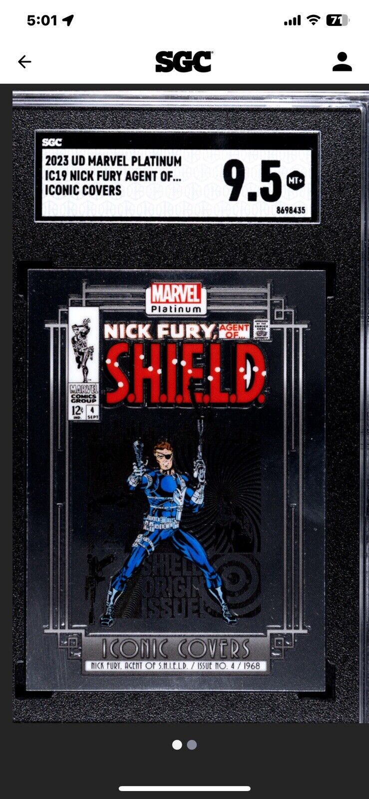 2023 Upper Deck Marvel Platinum Iconic Covers #IC19 Nick Fury 🔥SGC 9.5 POP 1🔥