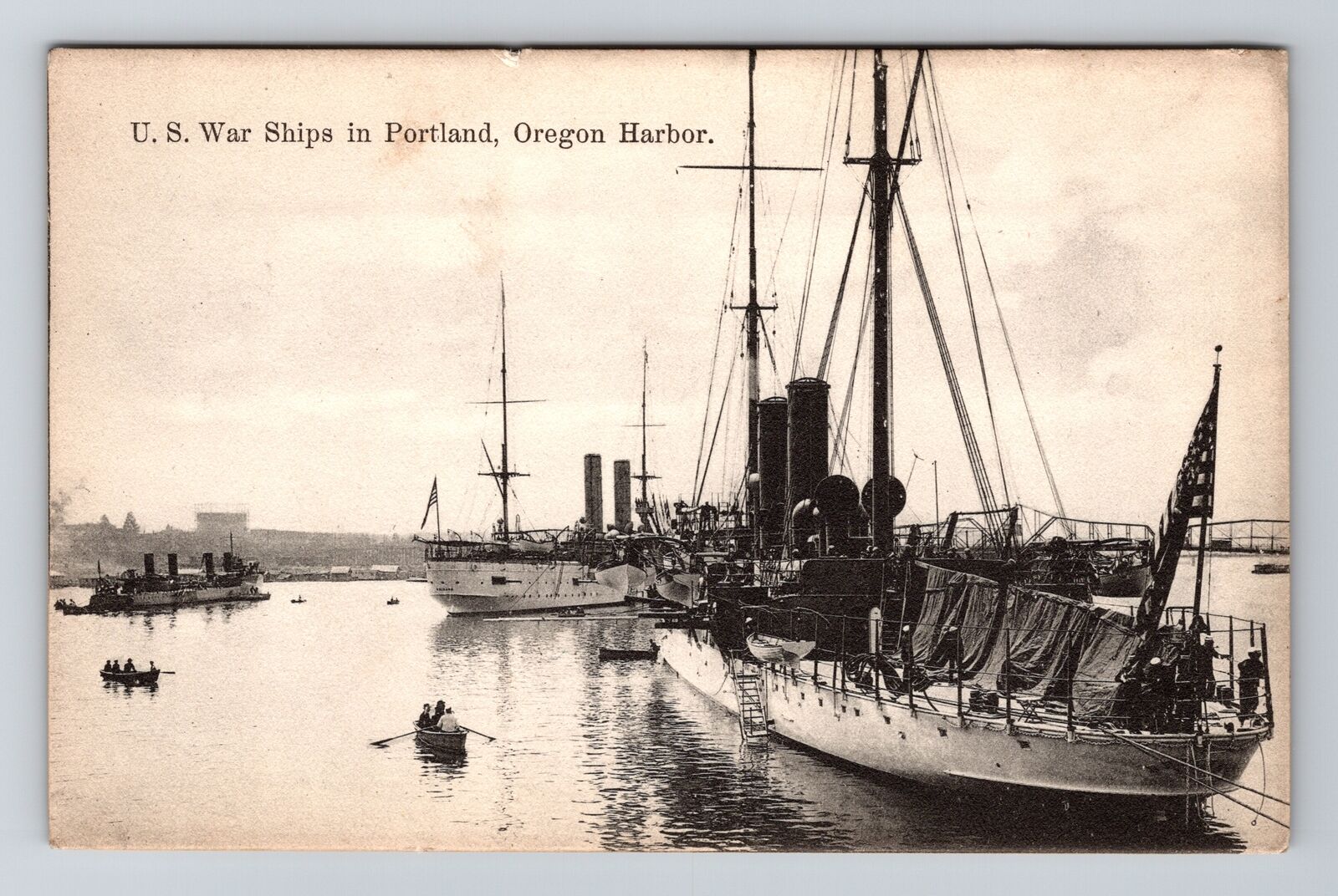 Portland OR-Oregon, US War Ships In Harbor, Vintage Postcard