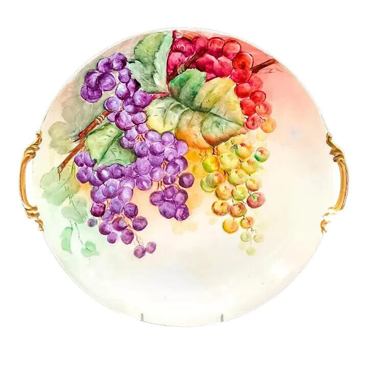 Antique French Limoges Porcelain Cake Plate, Grapes ca. 1891-1914