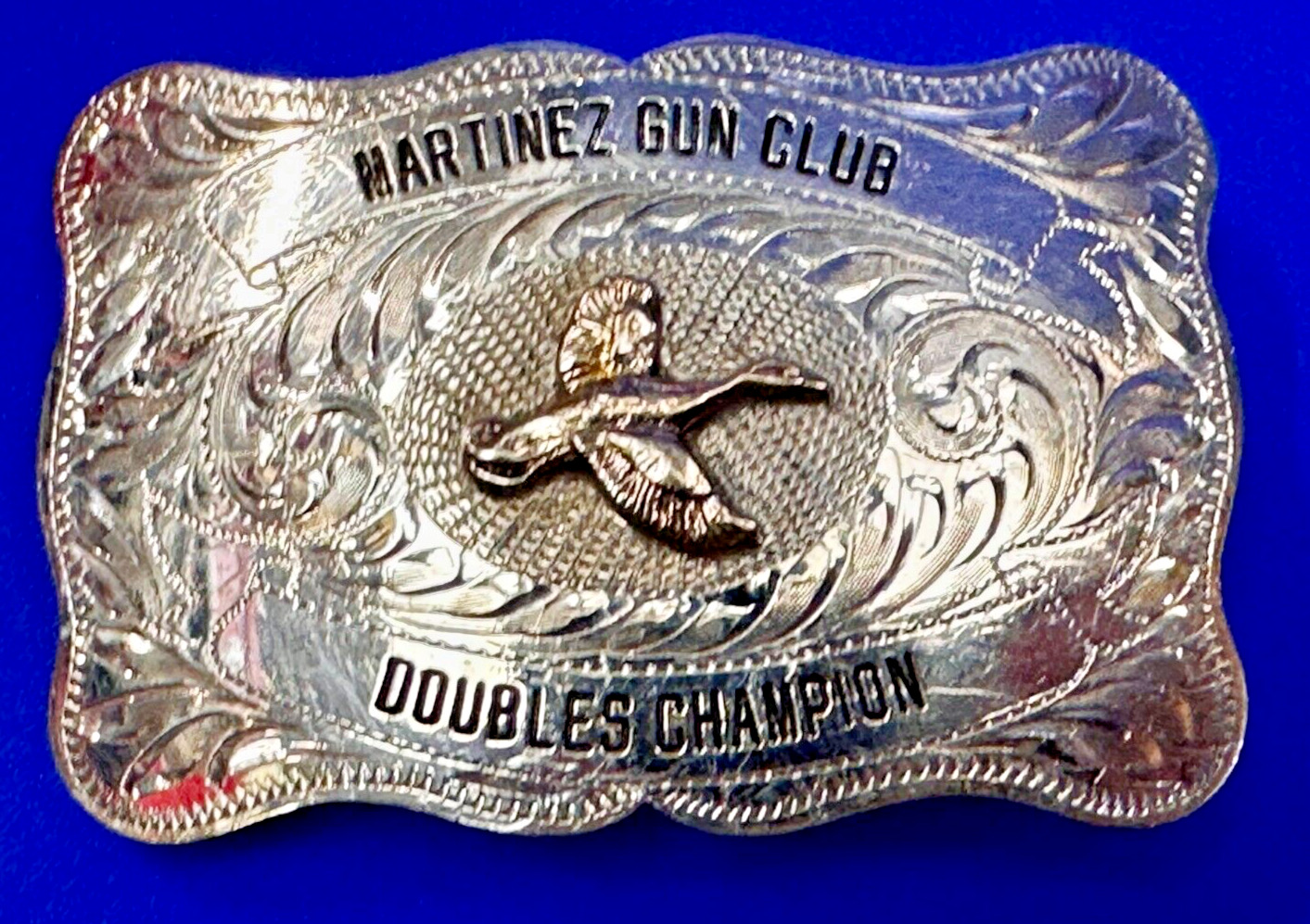 Martinez Gun Club Duck hunting Doubles Champion Trophy Sterling Face Belt Buckle