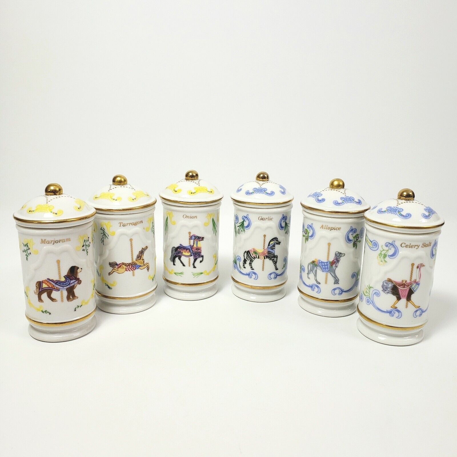 1993 Lenox Carousel Spice Jars Fine Porcelain Lot of 6