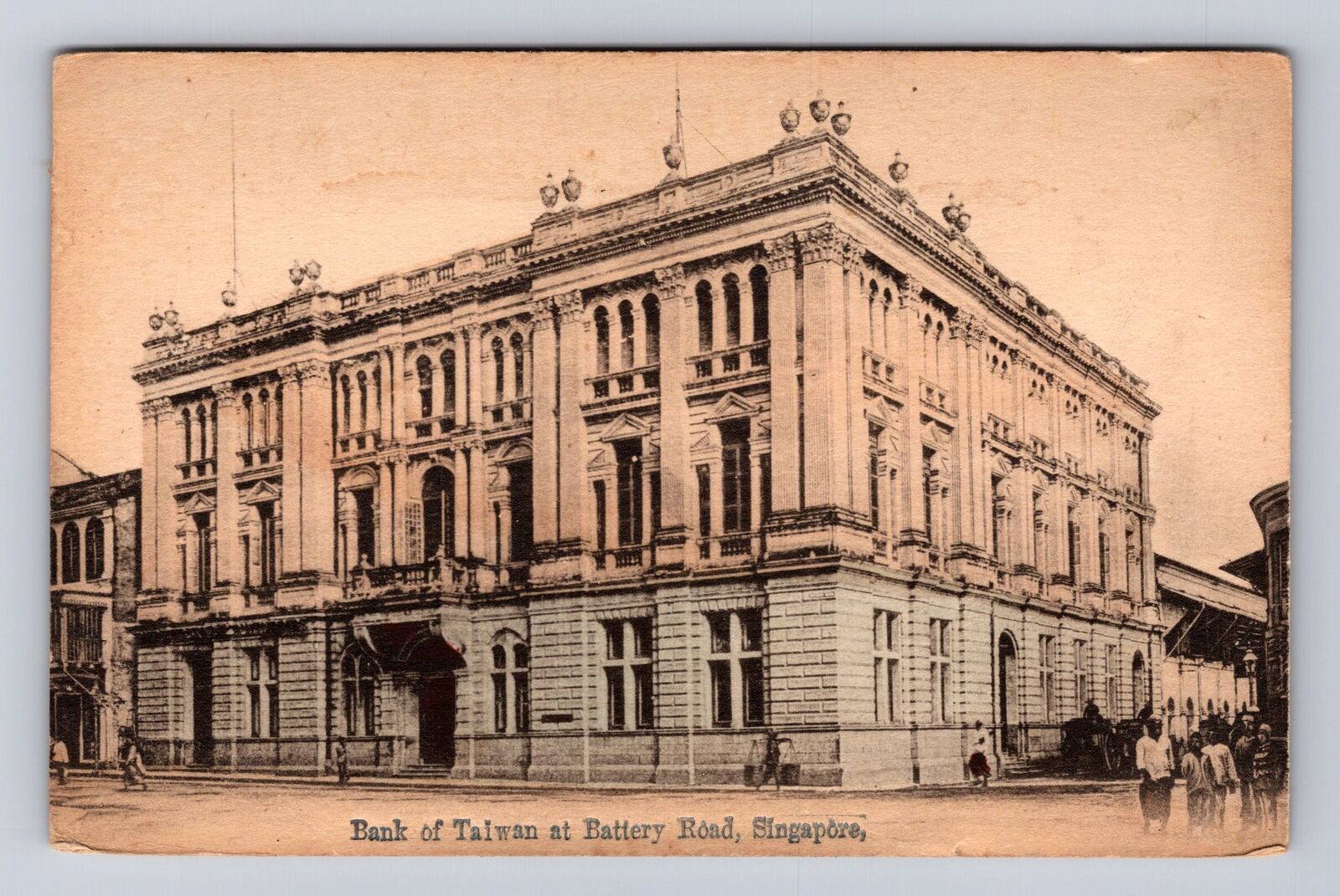 Bank of Taiwan at Bettery Road Singapore, Vintage c1910 Postcard