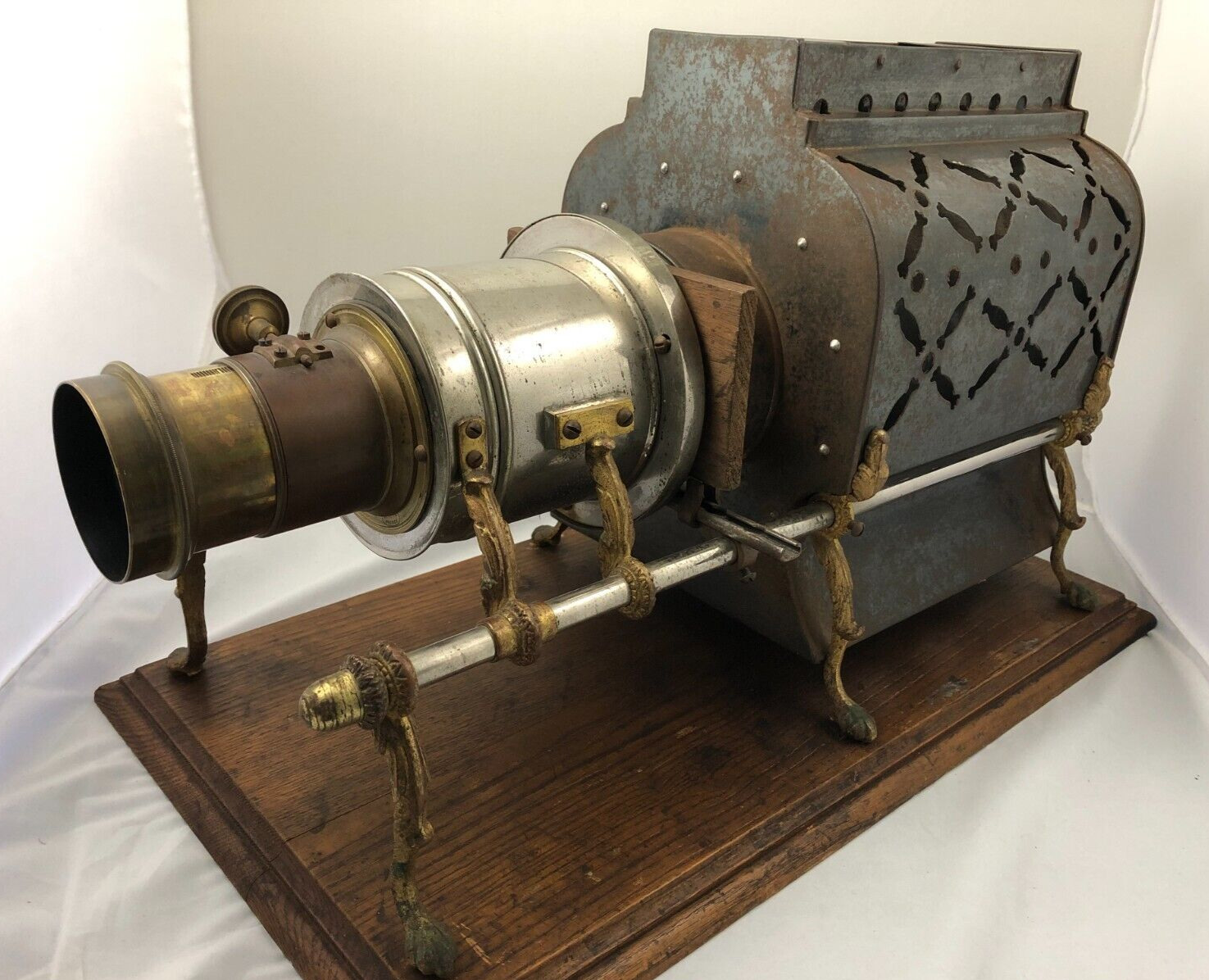 Antique Pettibone “Peacock” Sciopticon Magic Lantern Projector Brass Ornate
