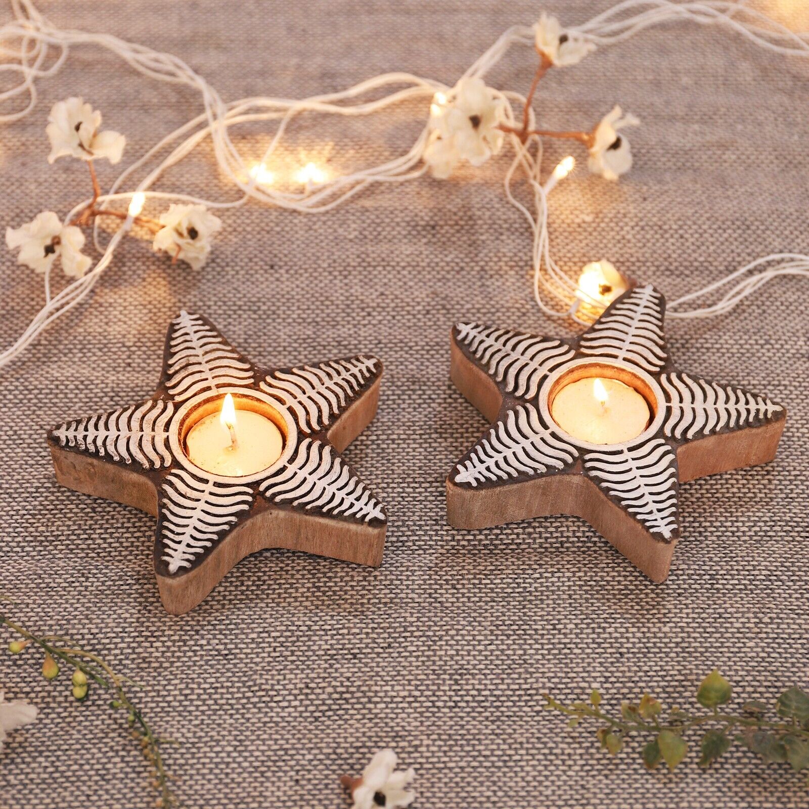 Handmade Printing Wood Block Star Stamps Hotel Table Decor Wooden Candle Holder