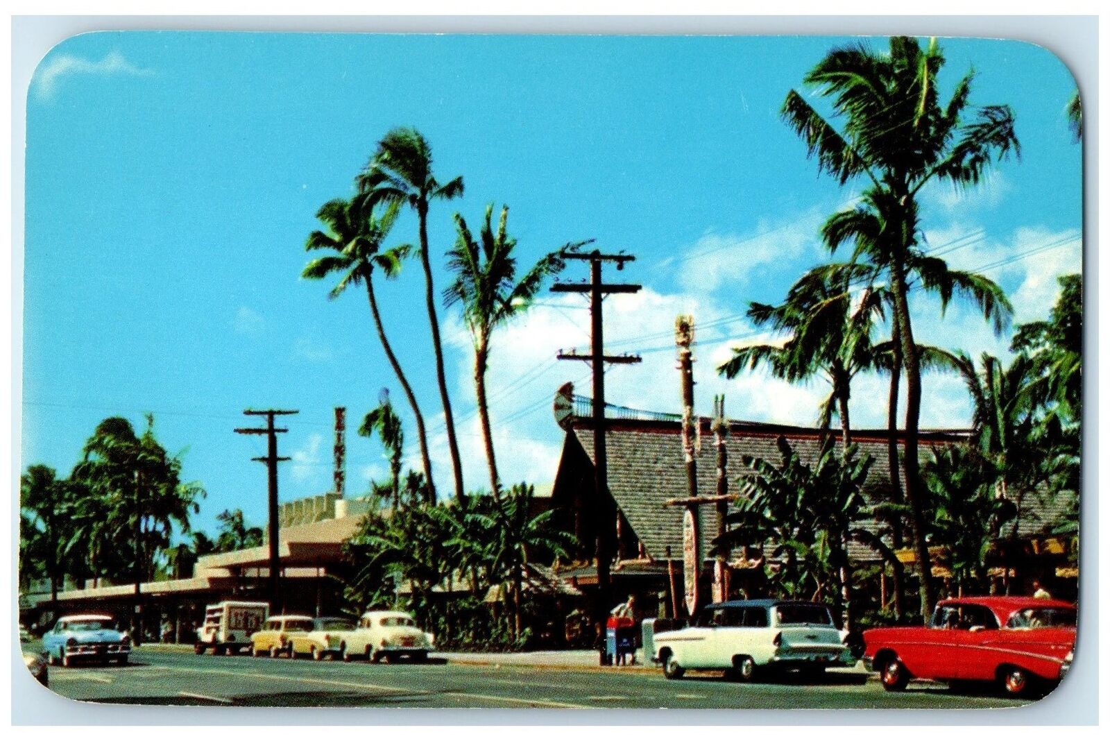 c1960's Kalakaua Avenue Palm-Lined Waikiki Hawaii HI Unposted Vintage Postcard