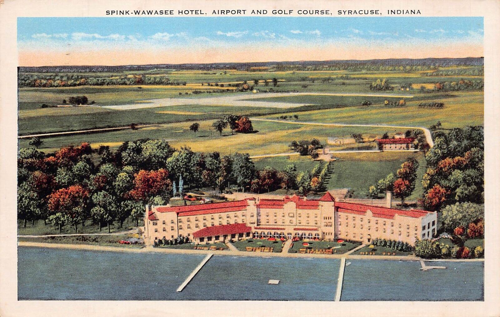 Syracuse IN Indiana Spink Wawasee Hotel Airport Golf Course Vtg Postcard B58