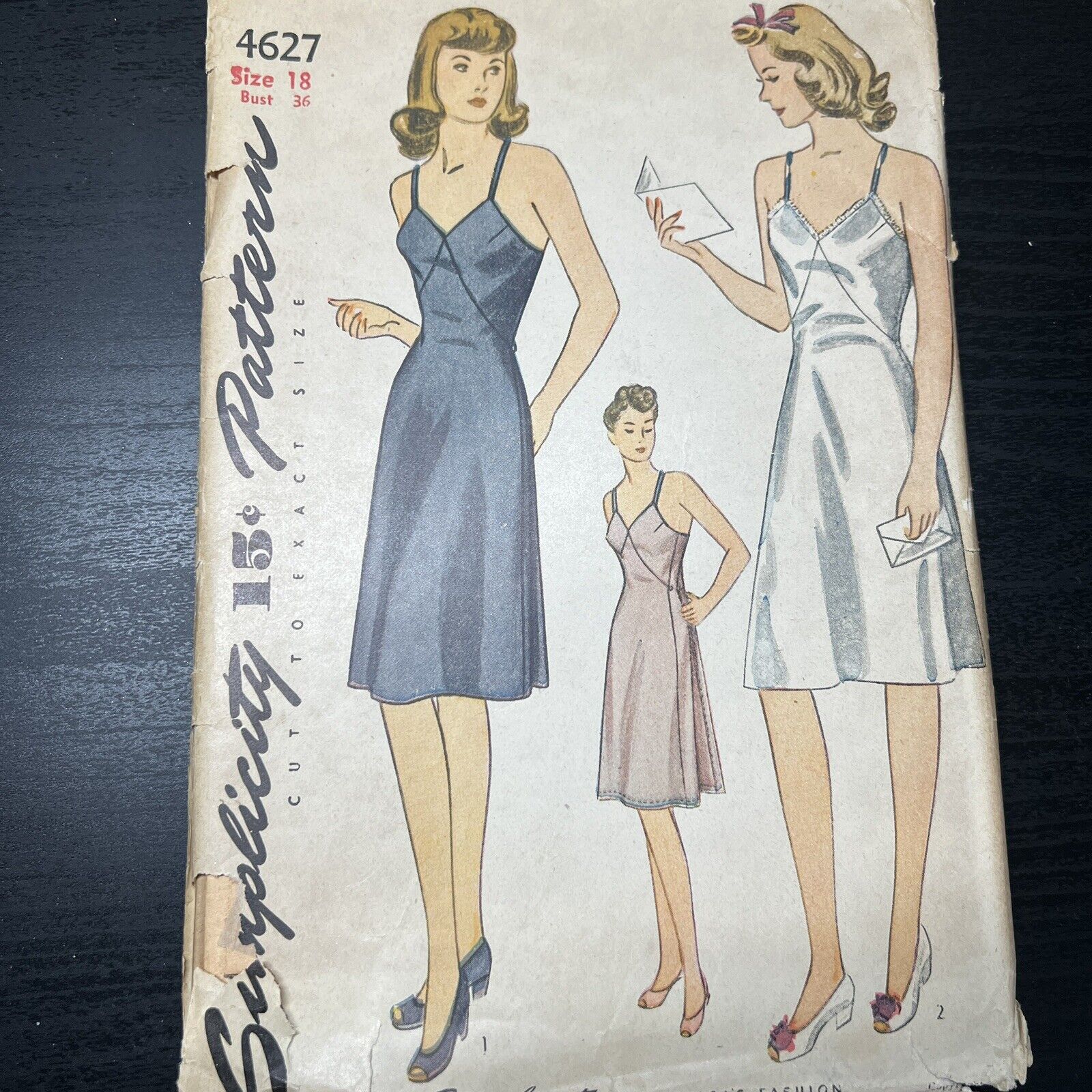 Vintage 1940s Simplicity 4627 Maternity Shaped Seam Slip Sewing Pattern 18 USED
