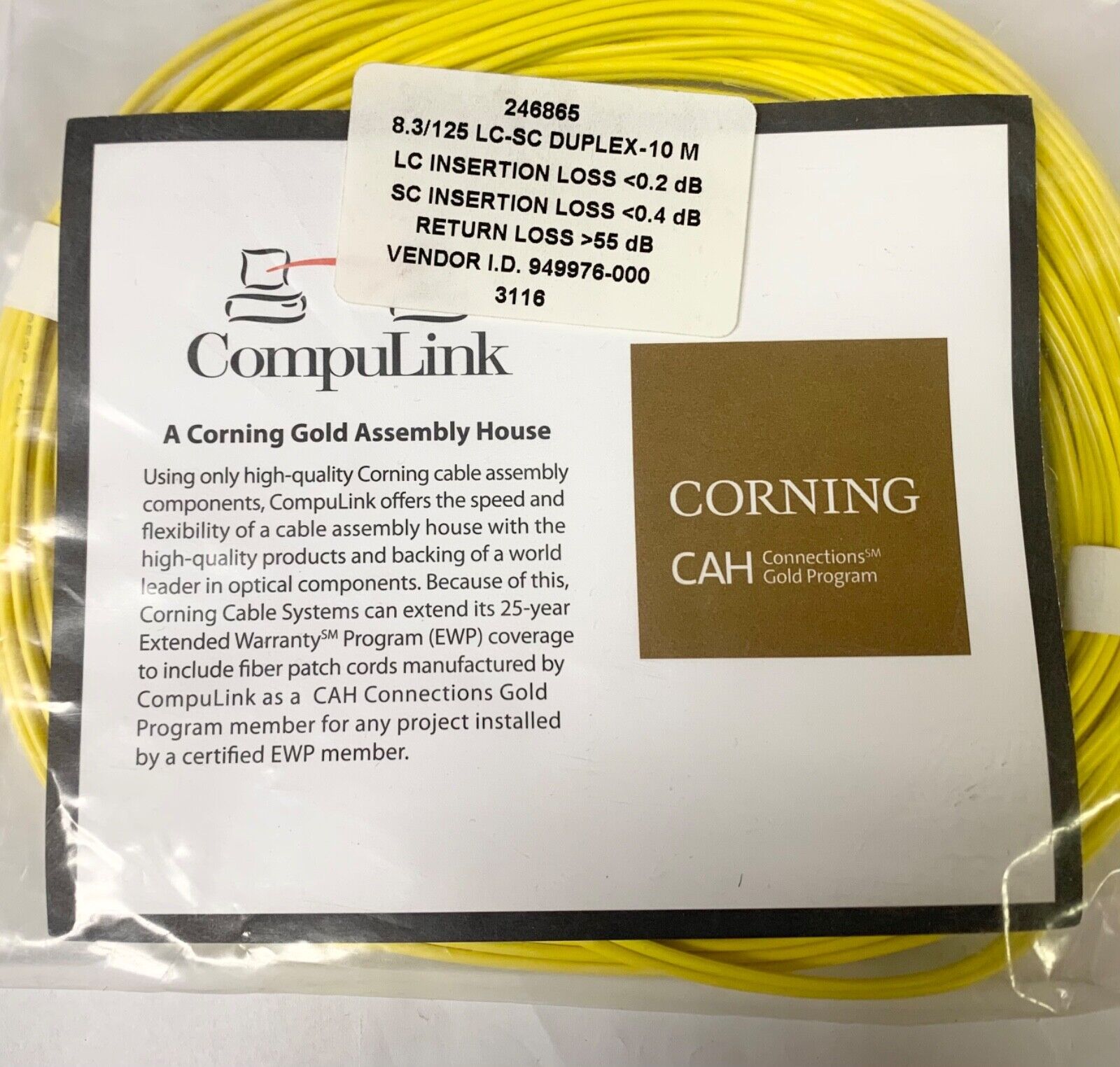 COMPULINK CORNING CAH 246865 10m Fiber Optic Cable 8.3/125 Duplex LC-SC