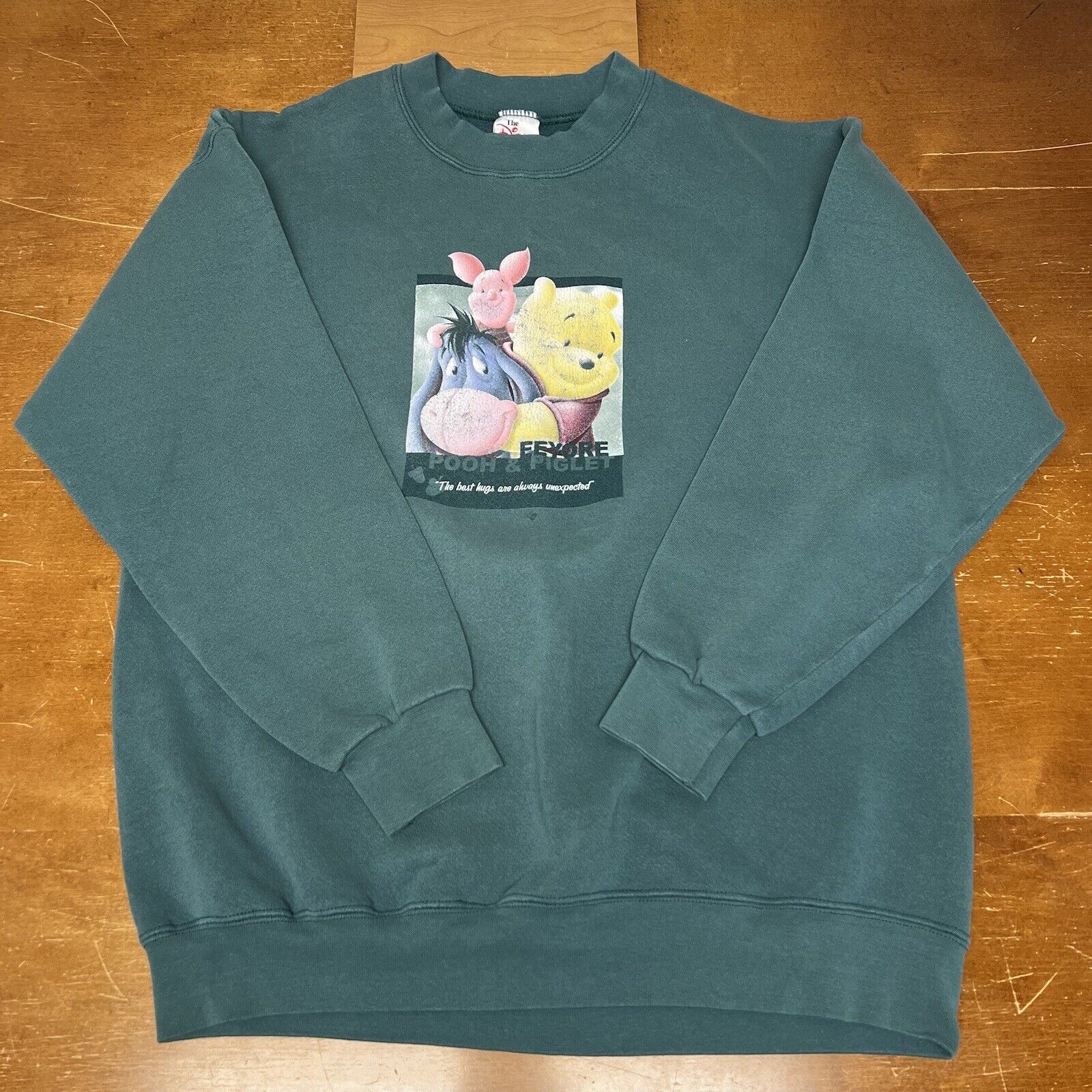 Vtg Disney Store Sweatshirt Womens Large Green Winnie The Pooh Eeyore Piglet