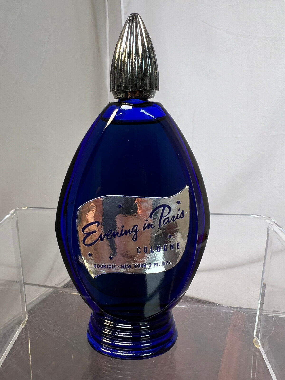 Vintage Bourjois Evening in Paris Cologne 2 oz Cobalt Blue Bottle Full
