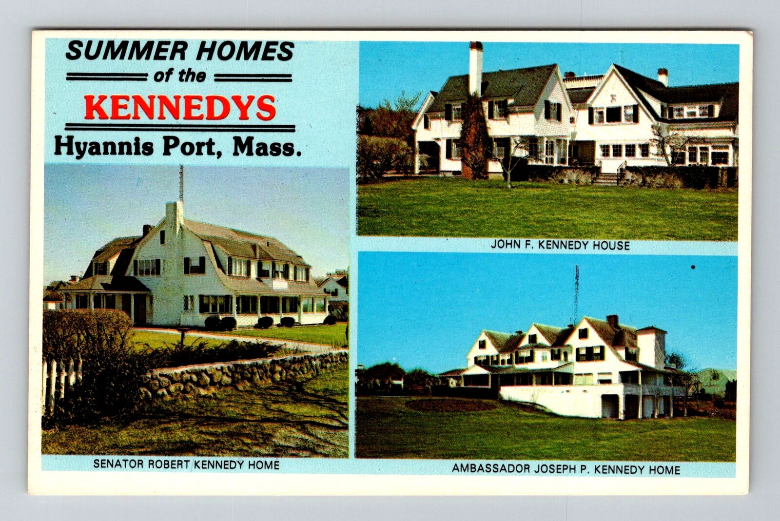 Hyannis Port MA-Massachusetts, Summer Homes of Kennedy's Vintage Postcard