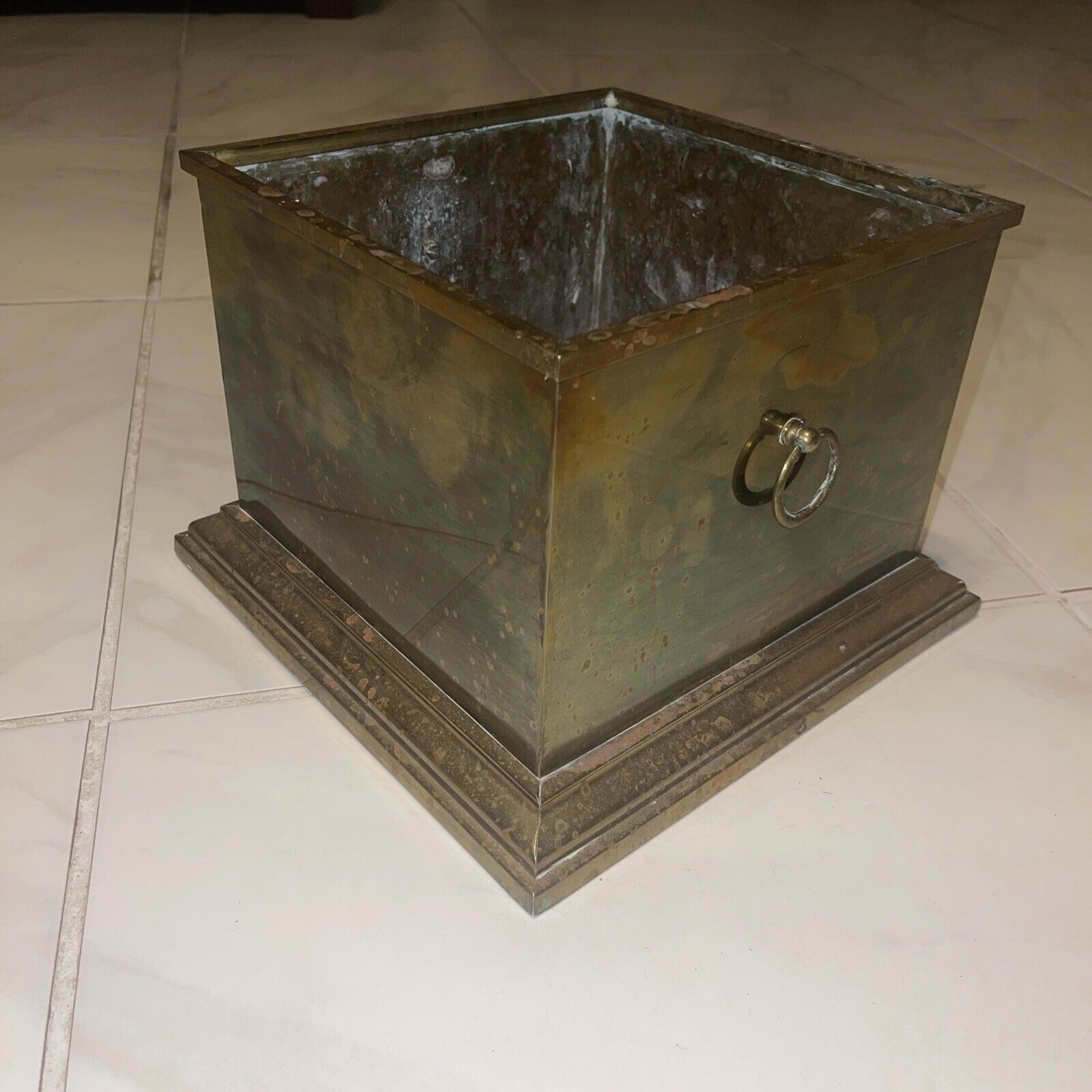 Sarreid Ltd. Italy Brass Cubic Vase Planter Bucket