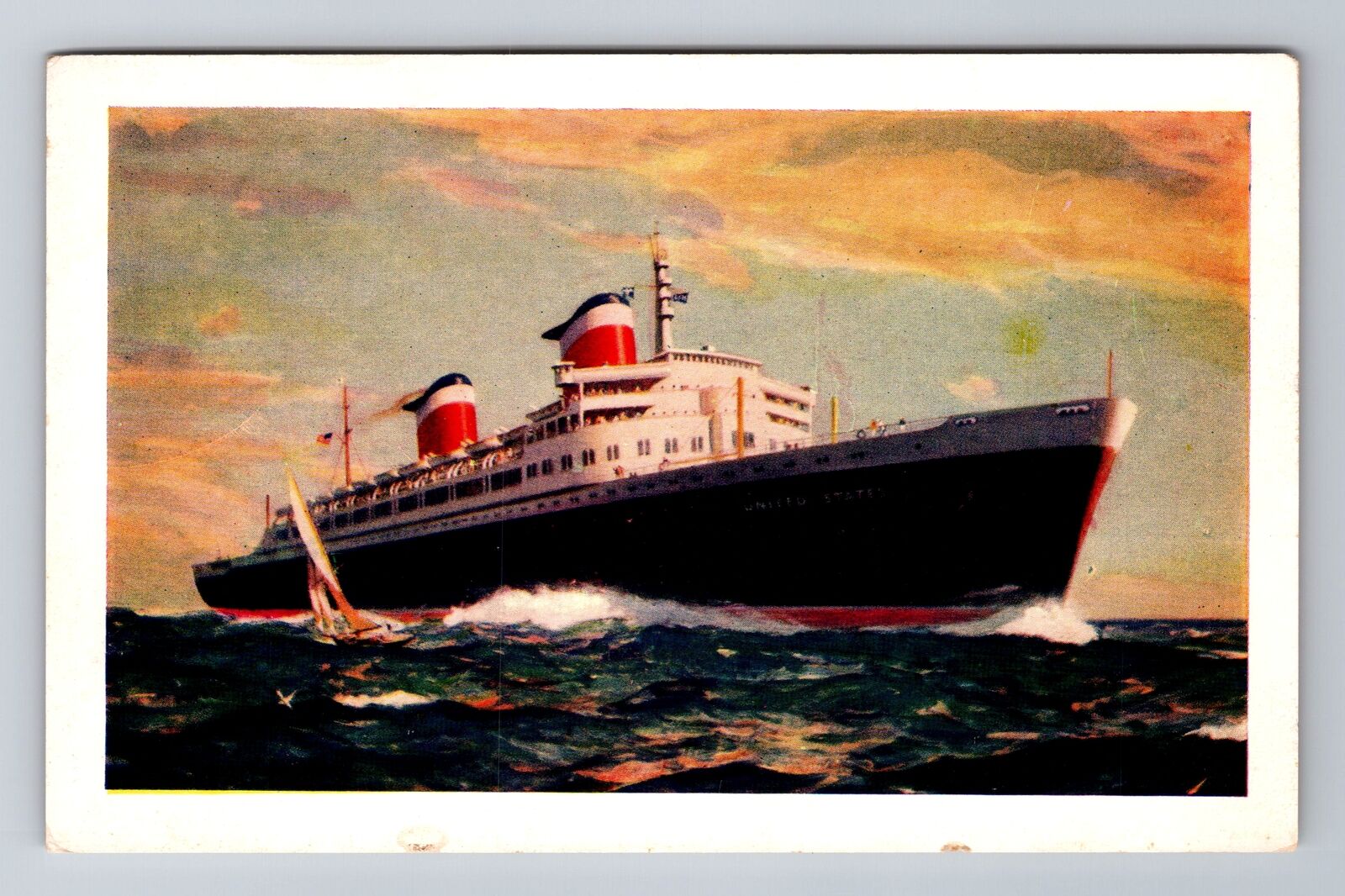 New SS United States, Ship, Transportation, Antique, Vintage Souvenir Postcard
