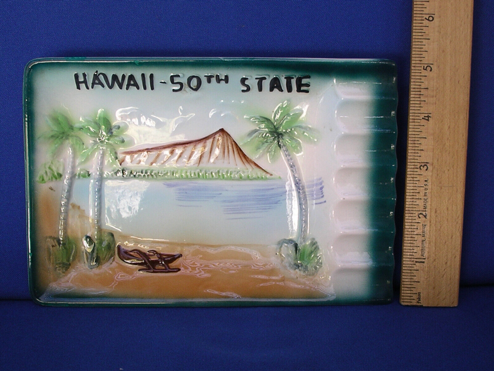 VTG Glazed Ceramic Aloha Hawaii Island 50th State Souvenir Ash Tray Trinket Dish