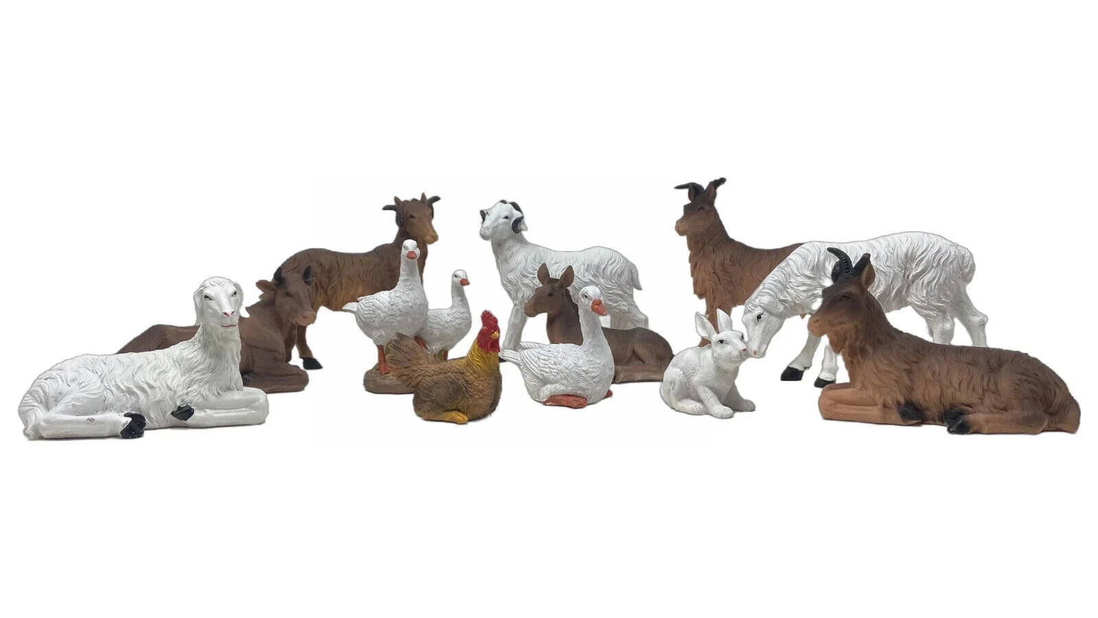 12pc Holy Family Christmas Animals Home Cow Donkey Goat Lamb Chicken Duck Rabbit