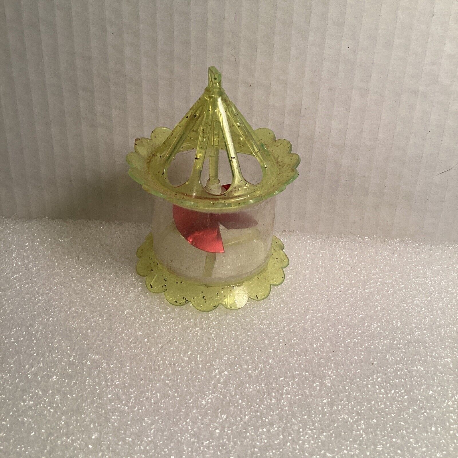 Vintage Christmas Yellow Hard Plastic Spinner Twinkler Birdcage Ornament