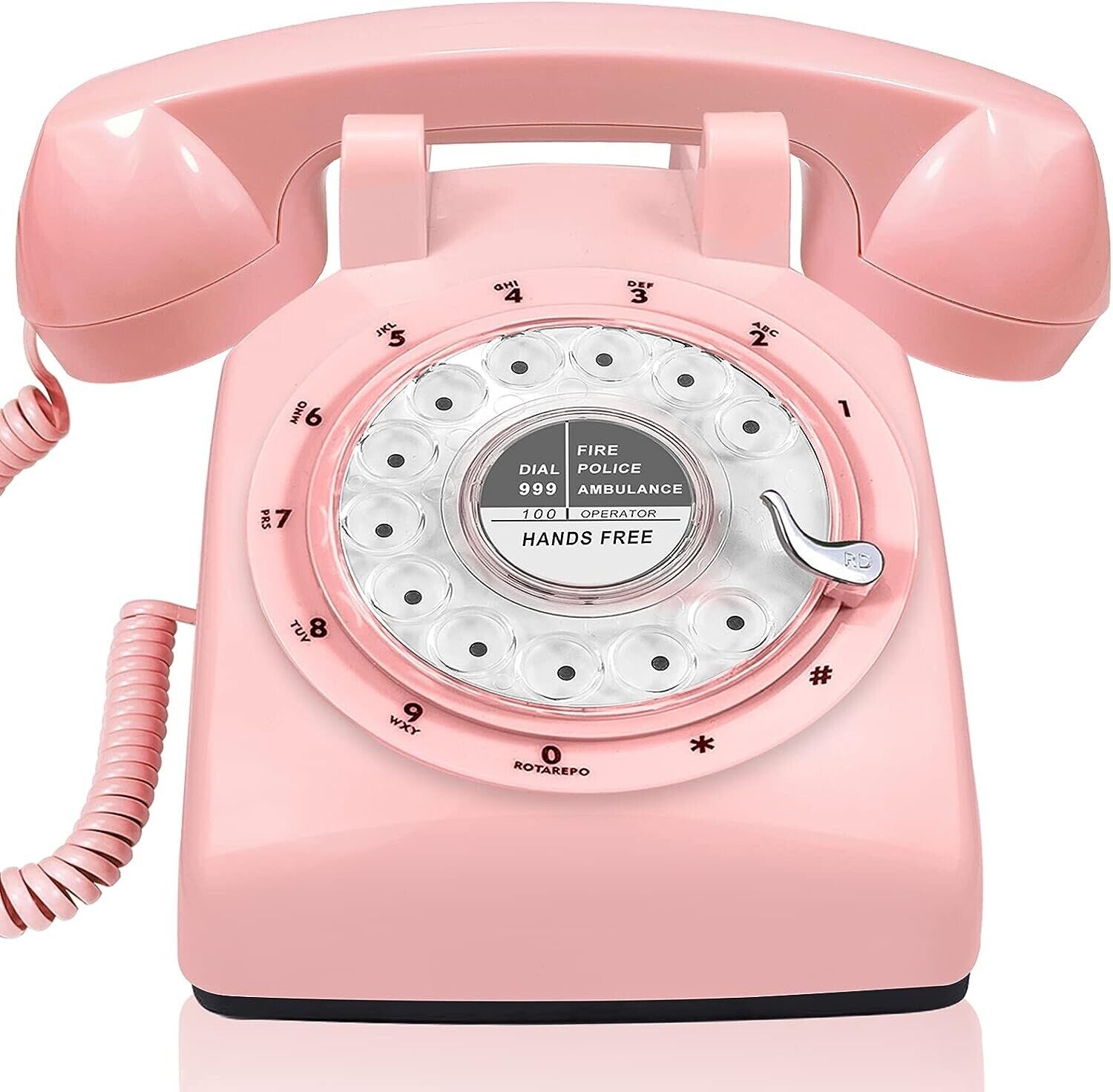 Glodeals 1960's Style Pink Retro Old Fashioned Rotary Dial Telephone